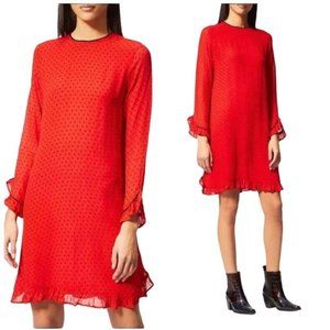 Ganni ∙ Mullin Georgette Polka Dot Mini Dress in Red ∙ Size 10
